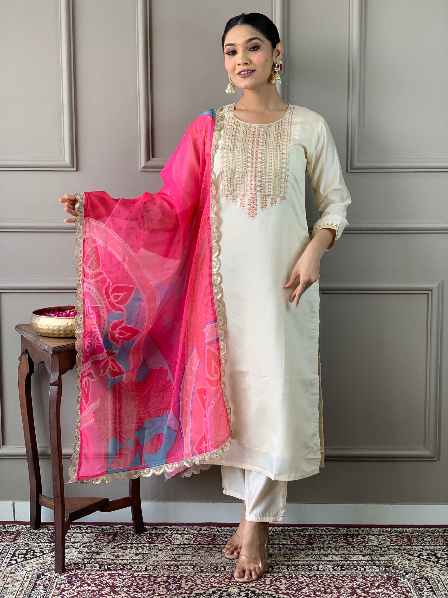 Party Wear Off White  Kurta Sets for Women