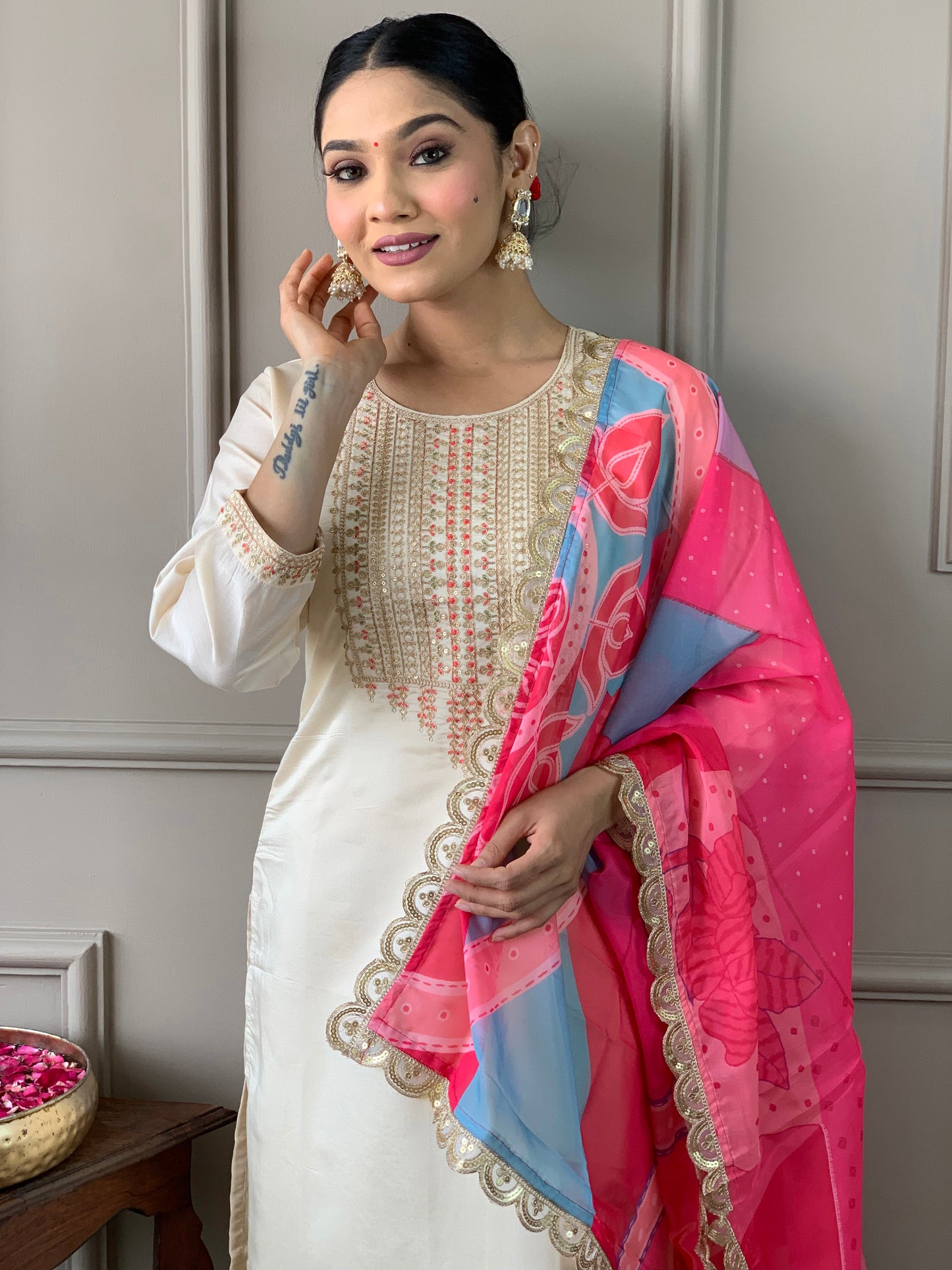 Party Wear Off White  Kurta Sets for Women