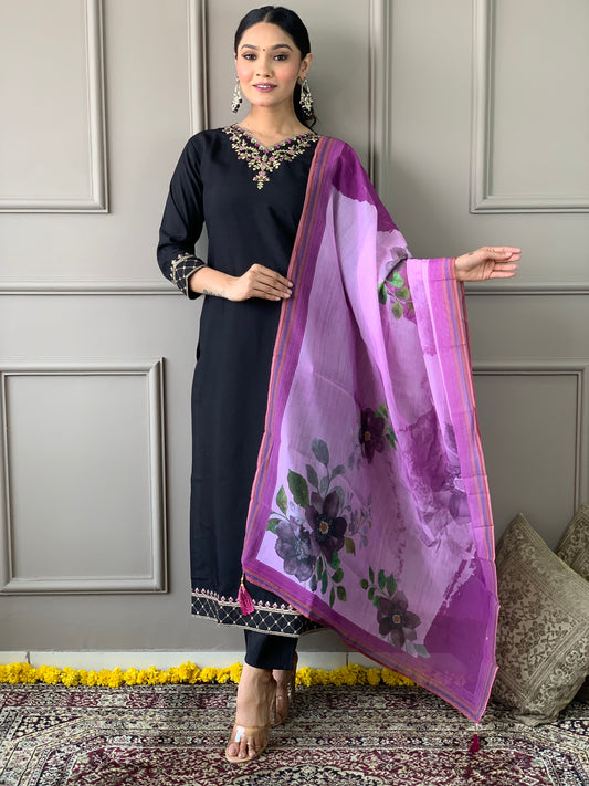 Buy Black & Purple Kurta Suit Sets for Women