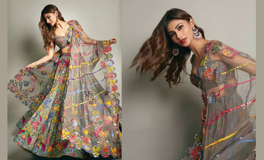 gray color lahenga choli