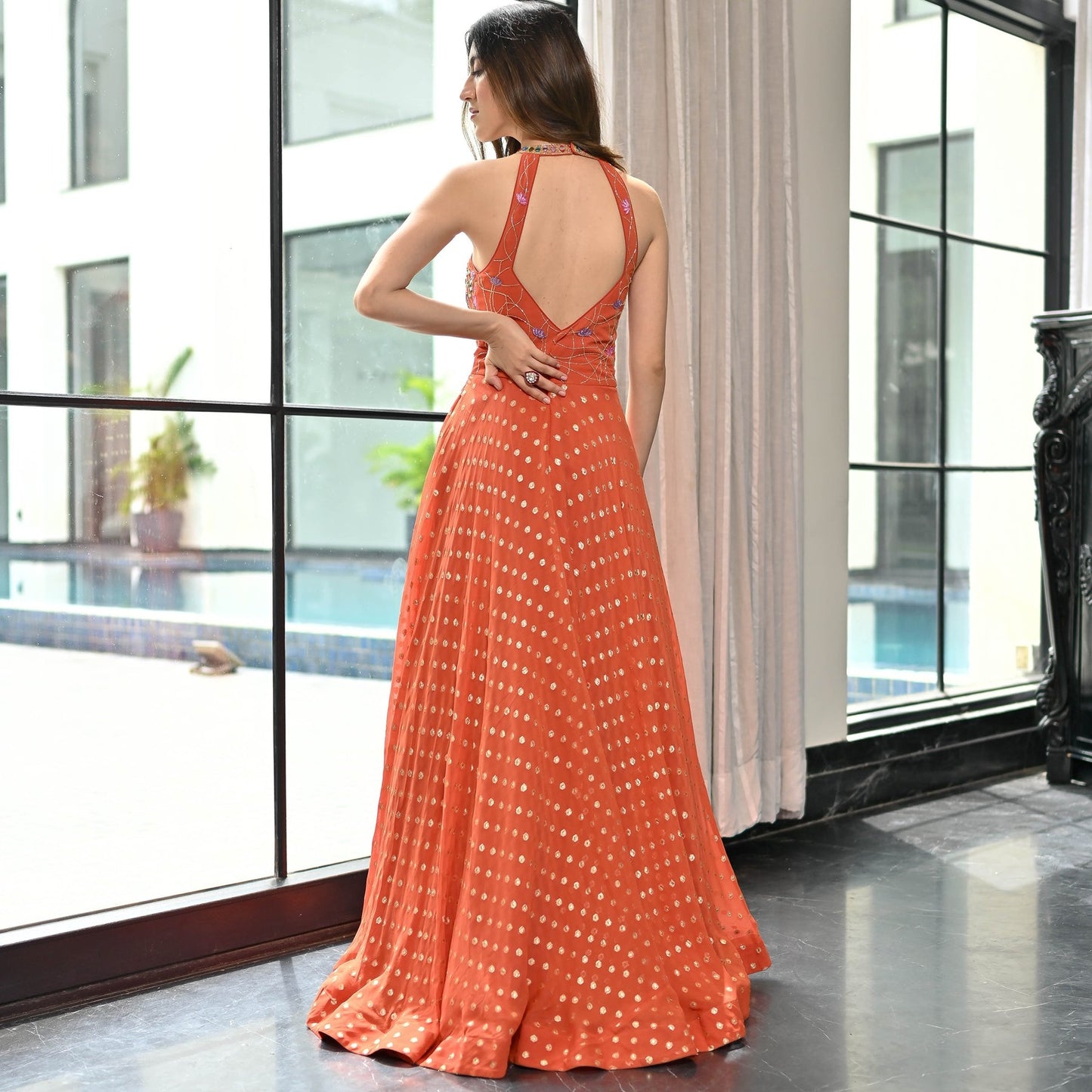 Meenakari Orange Ball Gown