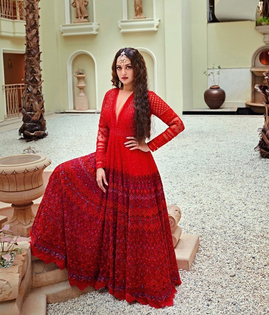 Exclusive Trendy Look Red color Gown