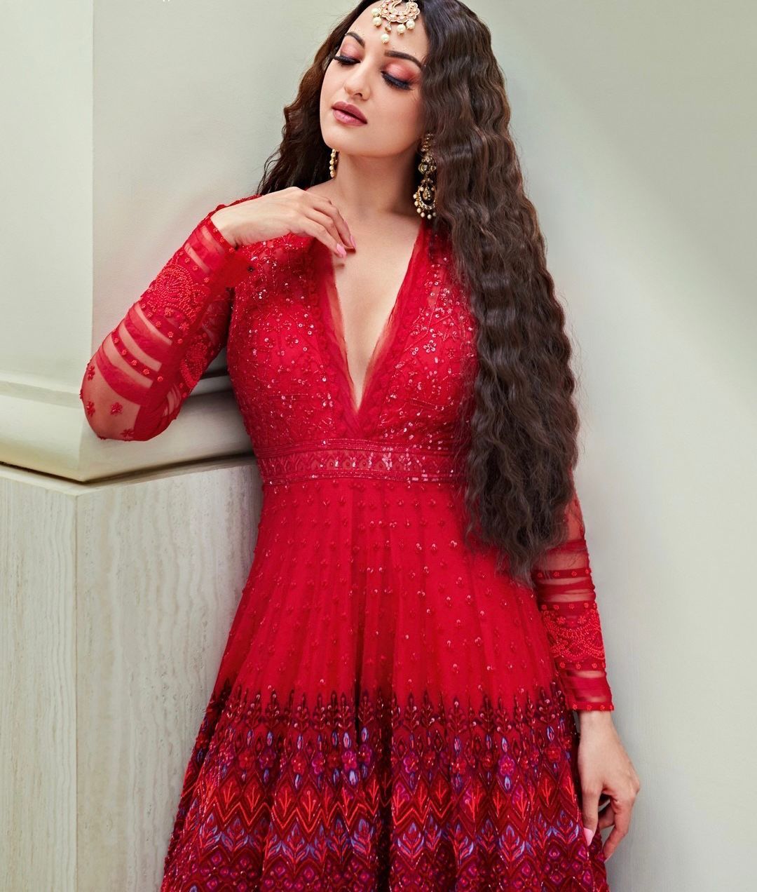 Exclusive Trendy Look Red color Gown