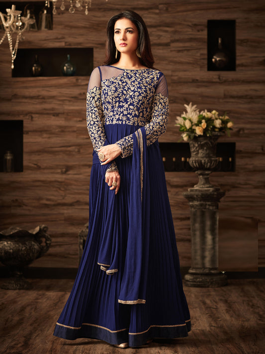 Sonal  chauhan Designer Blue Faux Georgette Festive Wear Anarkali Salwar Kameez