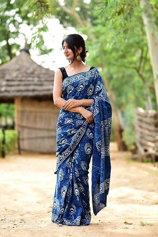 Stylish Blue  Saree With  Black Blouse