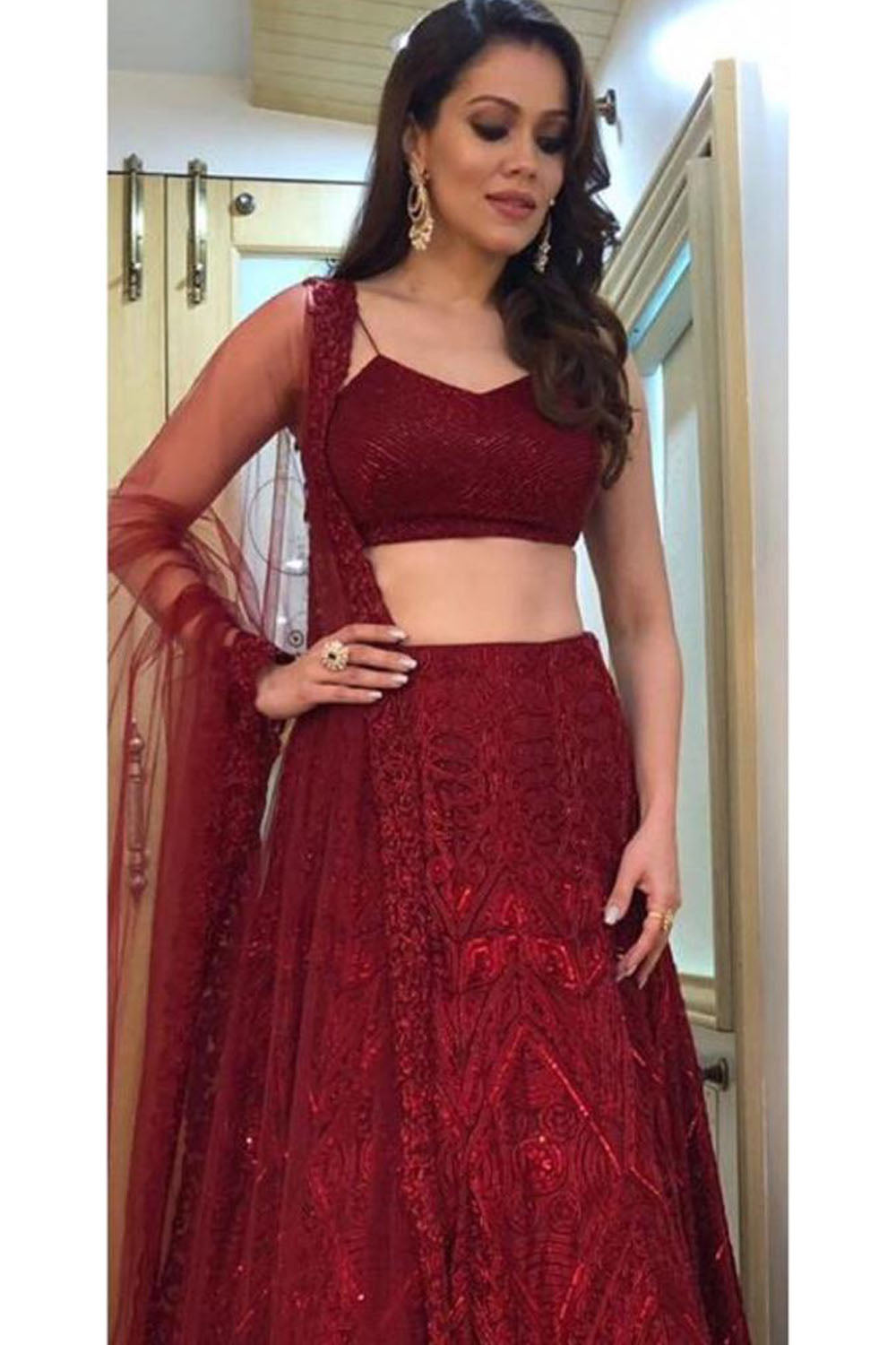 Designing Maroon Color Georgette With Embroidery Chain Work Lehenga Choli