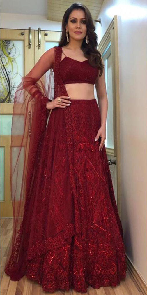 Designing Maroon Color Georgette With Embroidery Chain Work Lehenga Choli