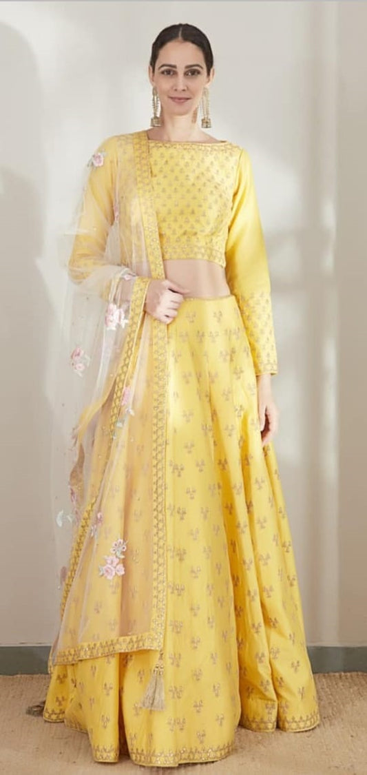 Stylish Yellow Color Heavy Embroidery Zari Work Lehenga Choli