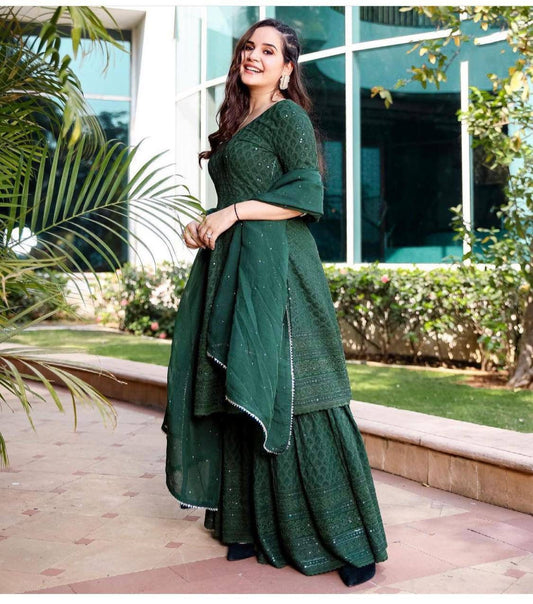 Trending Green Georgette Palazzo Suit