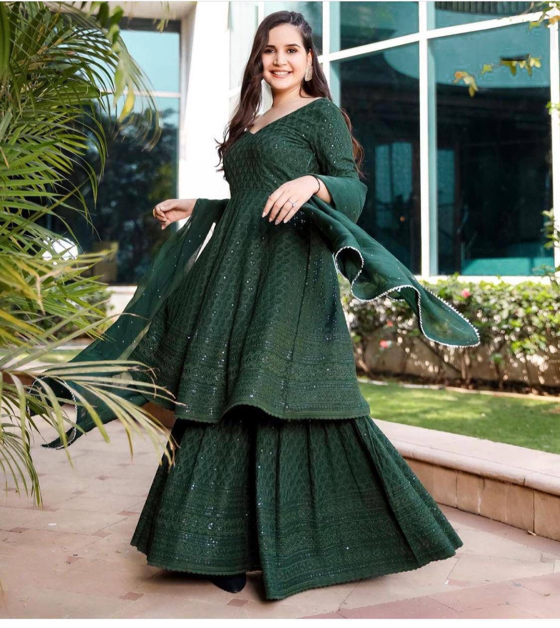 Trending Green Georgette Palazzo Suit