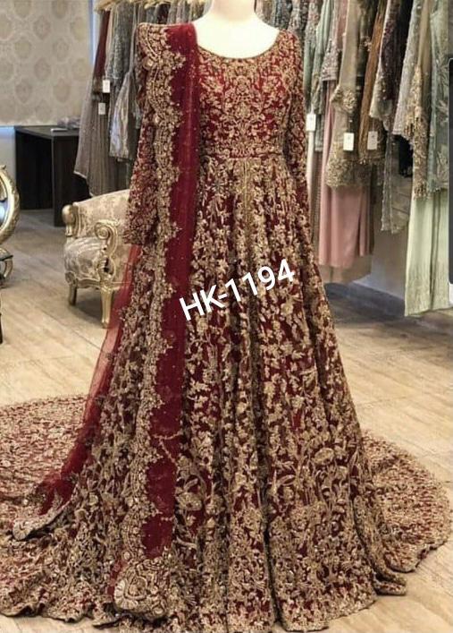 Wedding Wear Red Heavy Long Gown With Dupatta