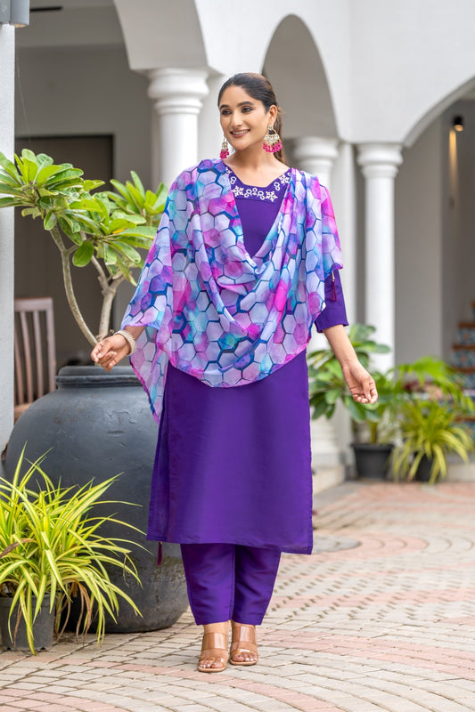 Women Embroidered Rayon Slub kurta set