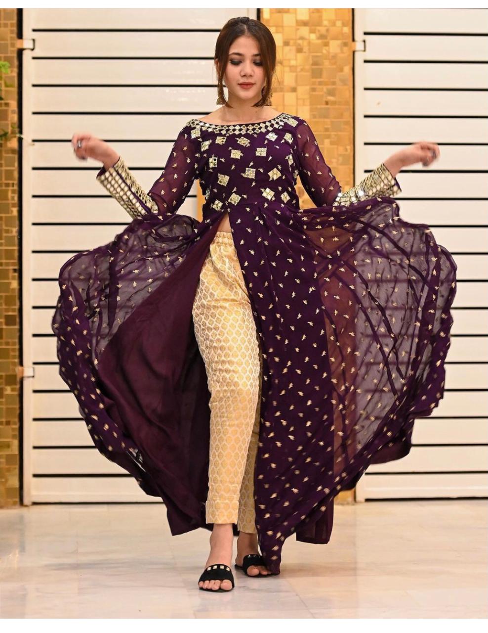 Wine Color Slit Cut Palazzo Pent With Top