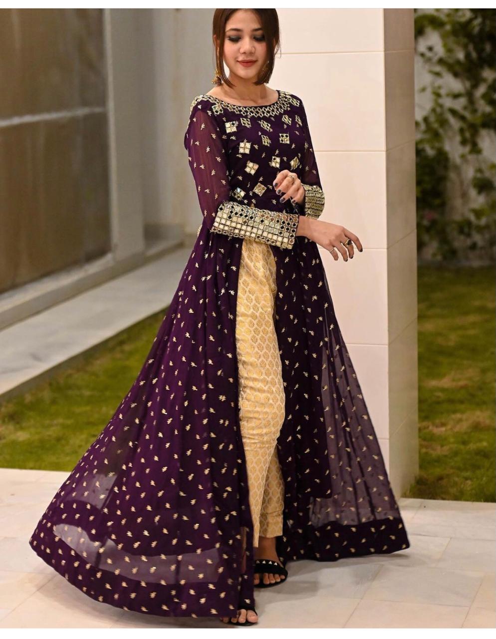 Wine Color Slit Cut Palazzo Pent With Top