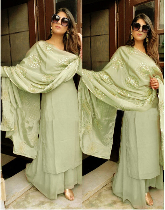 Yankita Kapoor Pista Color Georgette Top With Plazzo