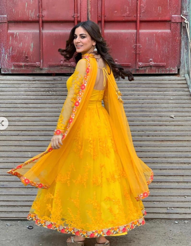 Yellow Color Net Gown With Dupatta