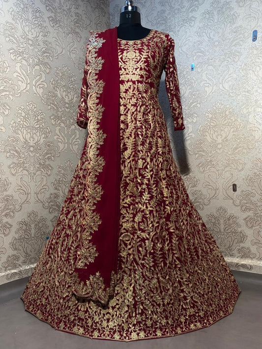 Wedding Wear Red Heavy Long Gown With Dupatta