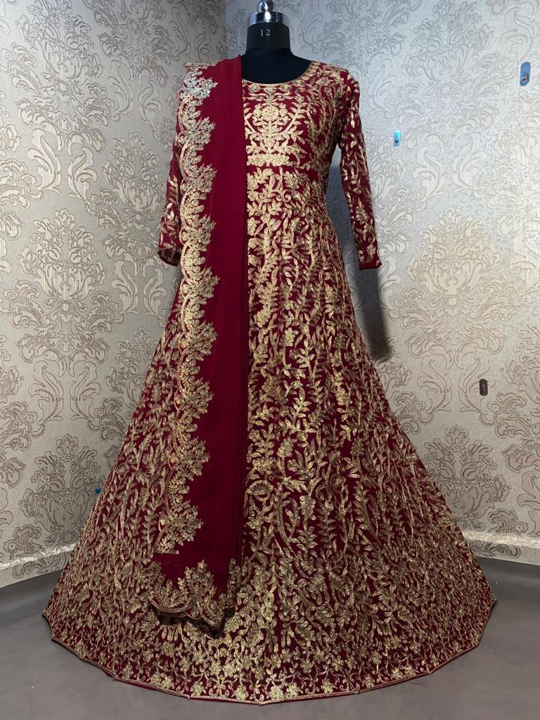 Wedding Wear Red Heavy Long Gown With Dupatta