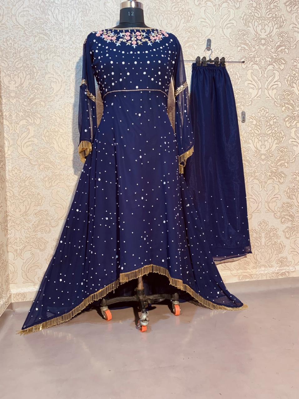 Demanding Blue Embroidery apen down Kurti