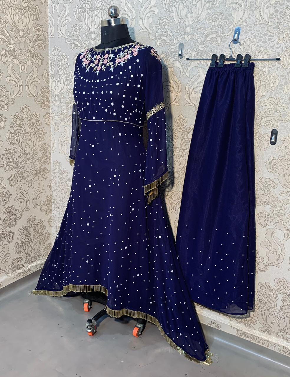 Demanding Blue Embroidery apen down Kurti