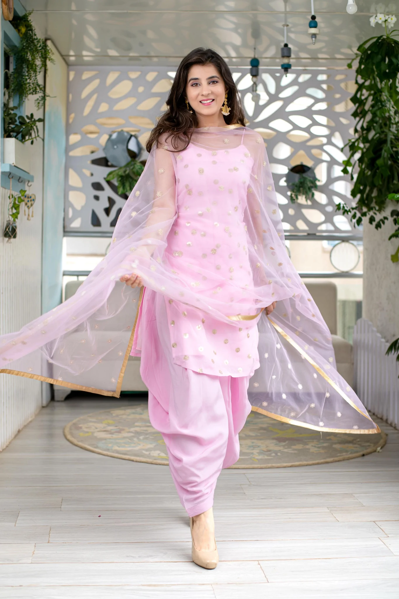 Baby pink patiala kurta set with dupatta