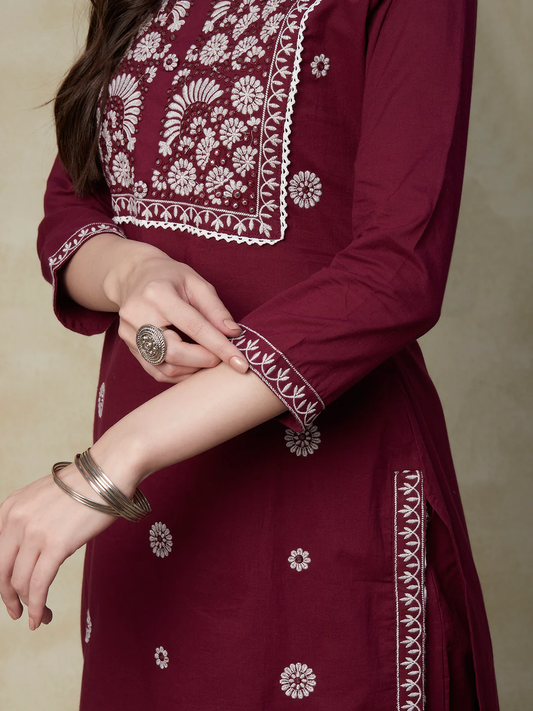 Embroidered Straight Kurta Set