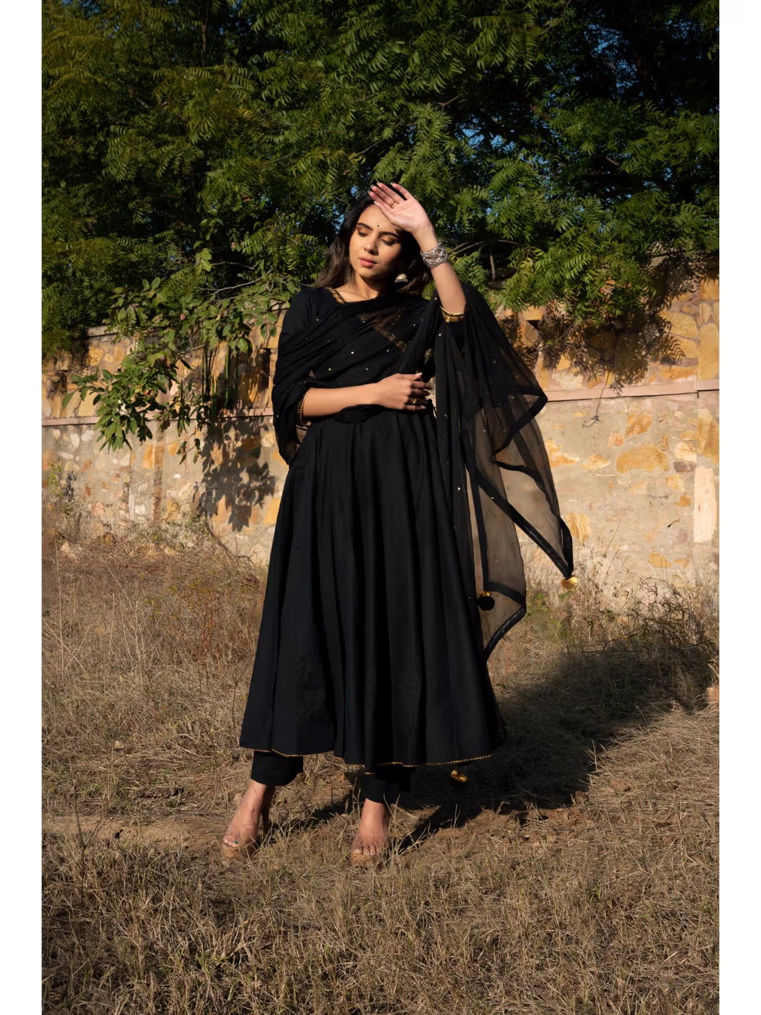 New black maxi gown with dupatta