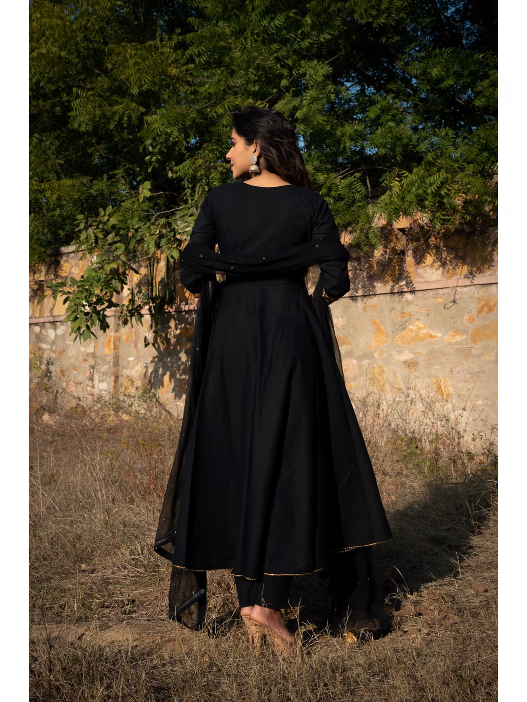 New black maxi gown with dupatta