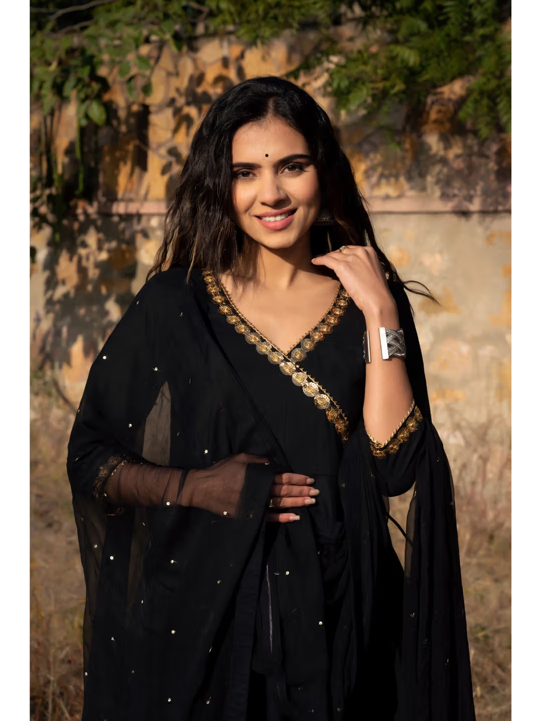 New black maxi gown with dupatta