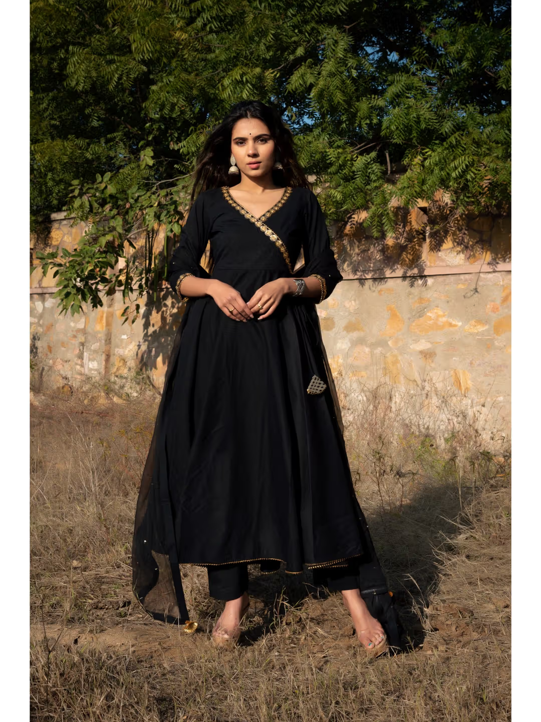 New black maxi gown with dupatta