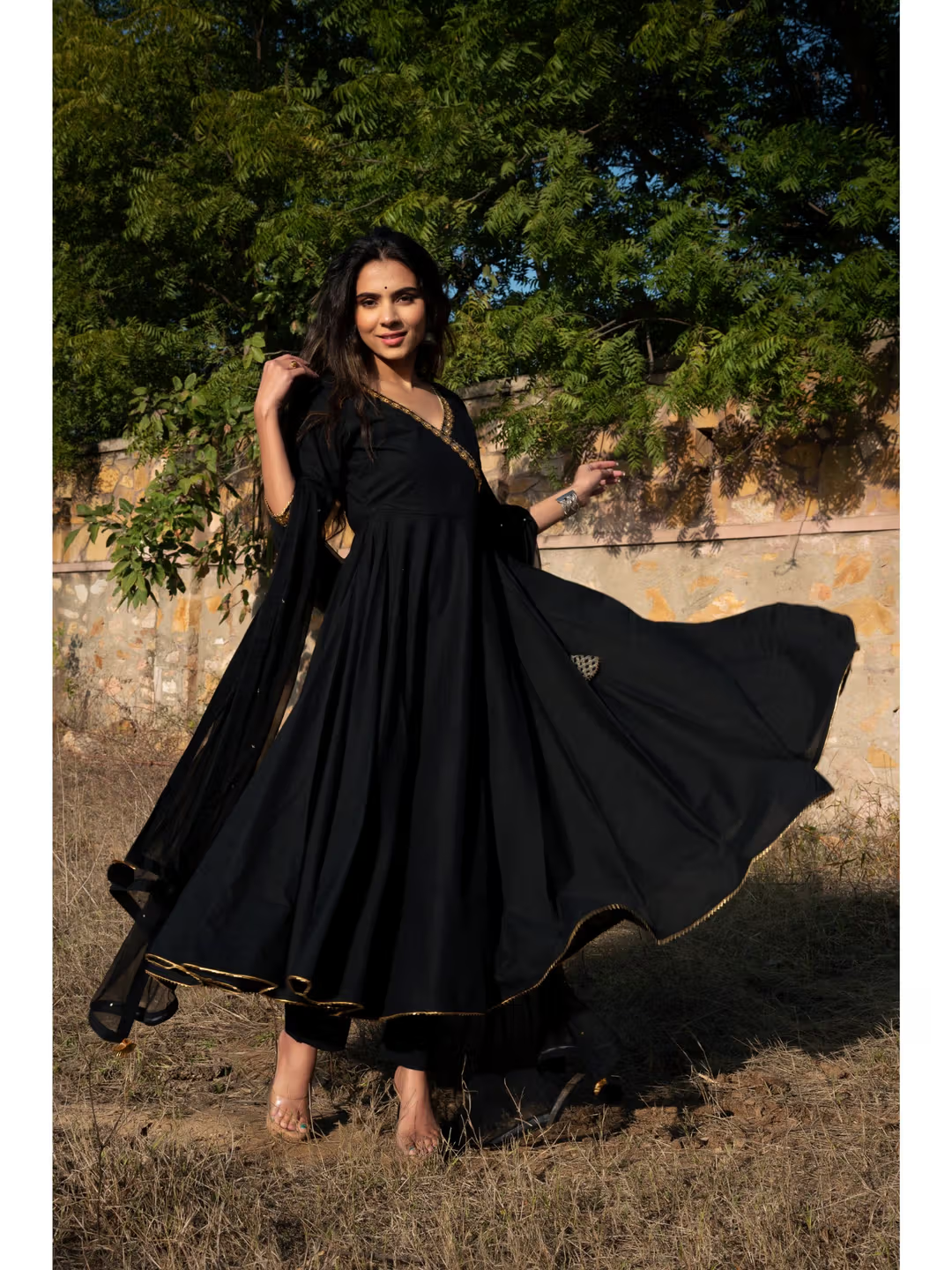 New black maxi gown with dupatta