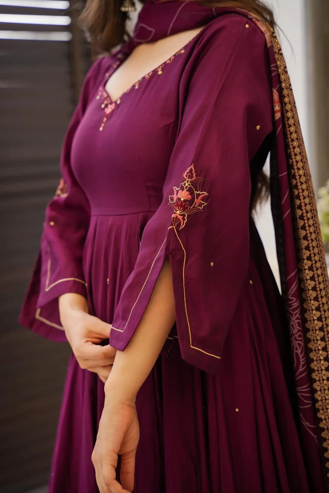 Embroidered Gown-Plazzo And Dupatta Set