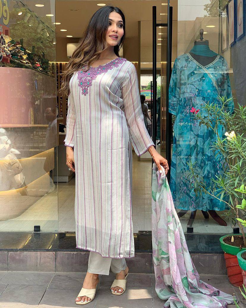 Women Embroidered PURE Tebby SILK kurta set