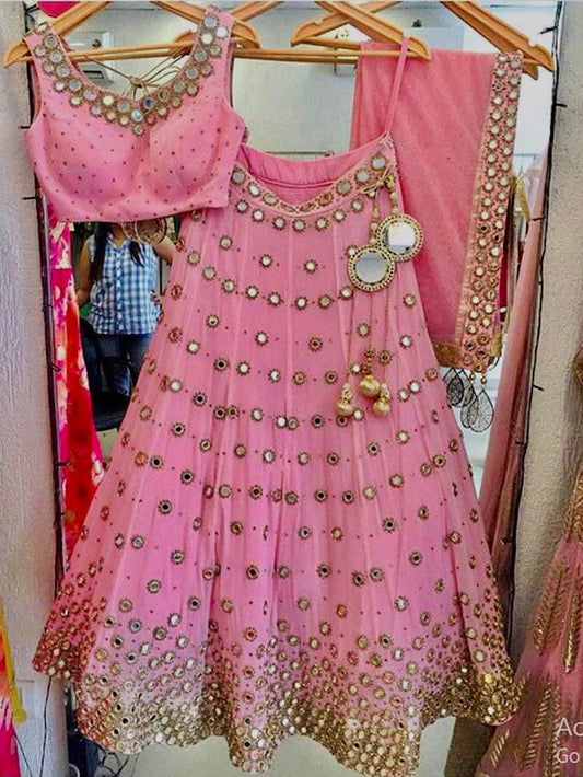 Gorgeous Pink Mirror Work Designer Lehenga