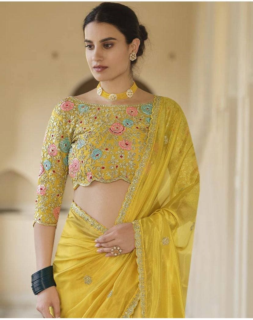 Yellow Banglori Silk Saree For Women