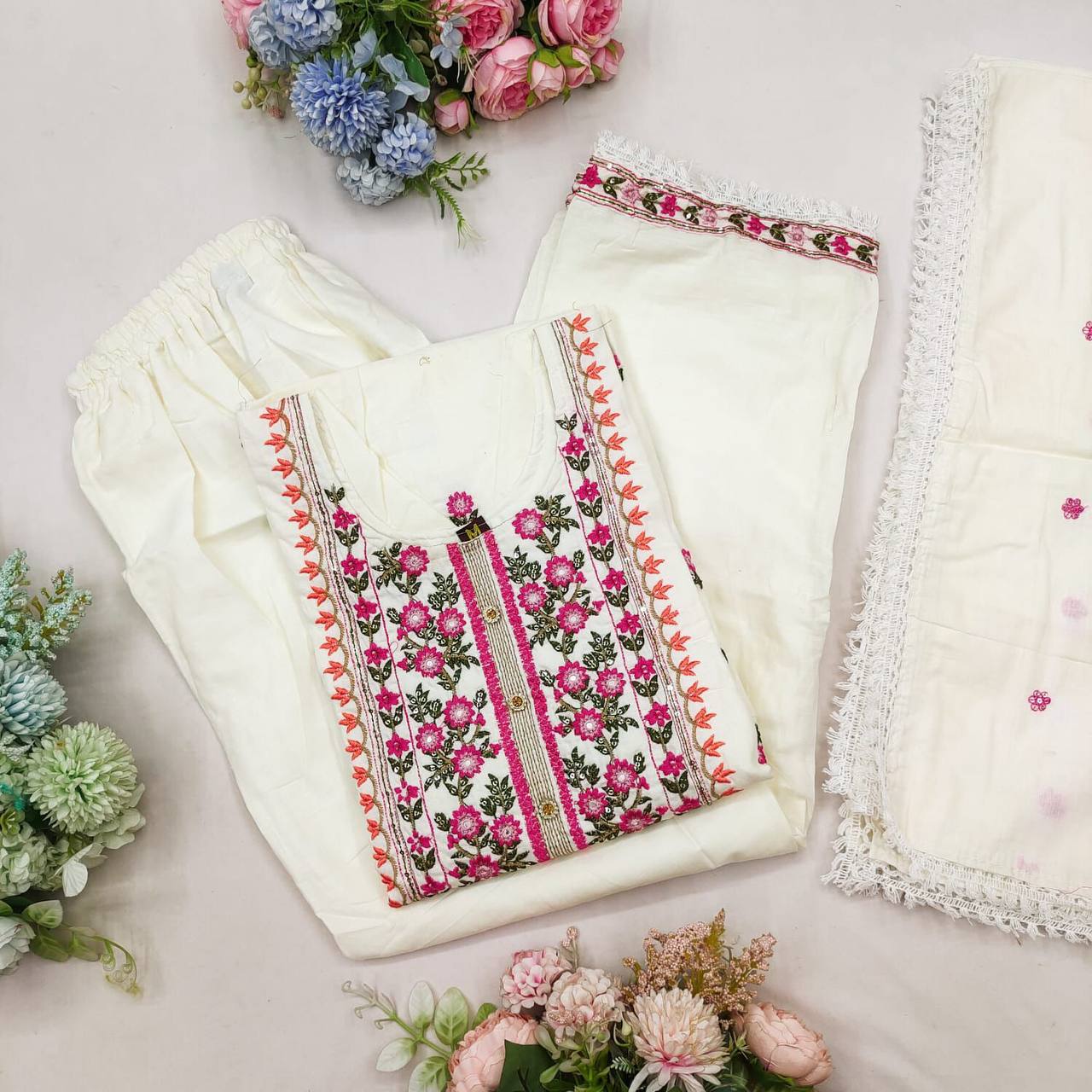 Beautiful off-white Colour Embroidery Suit Set