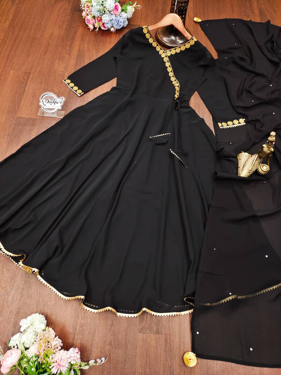 New black maxi gown with dupatta