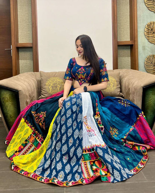 Multicolor Traditional Navratri Lehenga with Elephant and Peacock Motifs