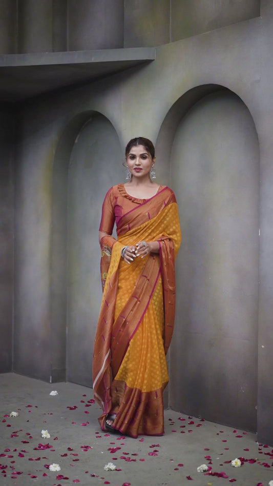 Women Casual Wear Printed Brasso Silk Saree With Un Stitched Blouse