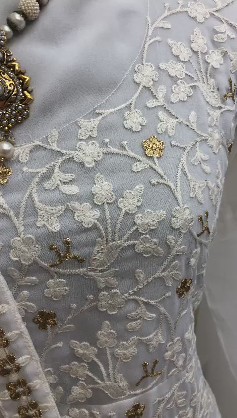 Heavy New White Color Georgette Embroidery Work Daress