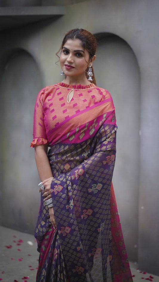 stylish chiffon brasso saree