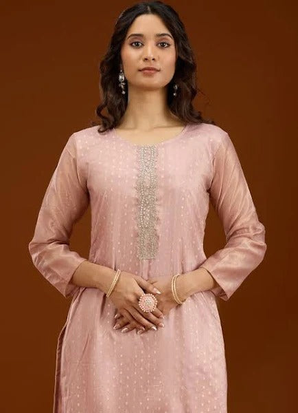 Baby Pink Threadwork Tissue Readymade Salwar Suit