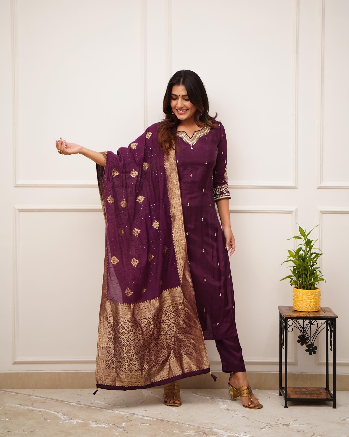 New beautiful Wine color heavy fully stitched suit set