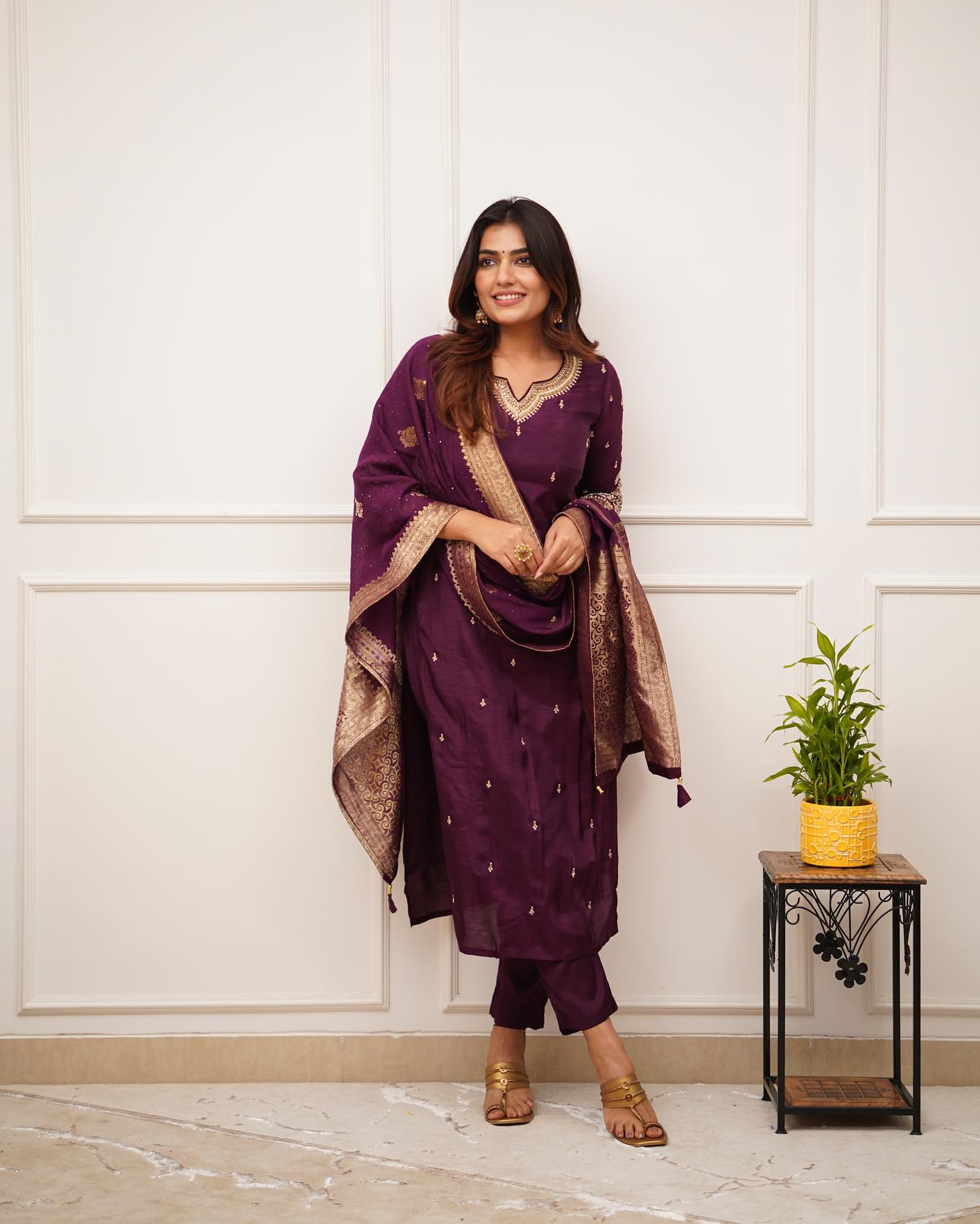 New beautiful Wine color heavy fully stitched suit set